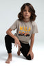 Rolypoly Erkek Çocuk Bisiklet Yaka Pigment Baskılı Yazlık Regular Fit Krem Pijama Takımı RP3556-C-V1