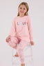 Rolypoly Kız Çocuk Bisiklet Yaka Pigment Baskılı Kışlık Regular Fit Pembe Pijama Takımı RP3703-C-V2