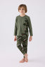 Rolypoly Erkek Çocuk Bisiklet Yaka Pigment Baskılı Kışlık Regular Fit Haki Pijama Takımı RP3429-C-V1