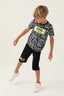 Rolypoly Erkek Çocuk Bisiklet Yaka Pigment Baskılı Yazlık Regular Fit Siyah Kapri Takım RP3343-C-V2