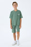 Rolypoly Erkek Çocuk Bisiklet Yaka Baskılı Yazlık Oversize Fit Yeşil Bermuda Takım RP3758-C-V2