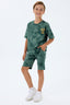Rolypoly Erkek Çocuk Bisiklet Yaka Baskılı Yazlık Oversize Fit Yeşil Bermuda Takım RP3730-C-V2