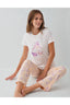 Rolypoly Kadın Bisiklet Yaka Baskılı Yazlık Regular Fit Beyaz Pijama Takımı RP3811-S-V1