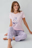 Rolypoly Kadın Bisiklet Yaka Baskılı Yazlık Regular Fit Pembe Pijama Takımı RP3811-S-V2