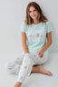 Rolypoly Kadın Bisiklet Yaka Baskılı Yazlık Regular Fit Yeşil Pijama Takımı RP3810-S-V2