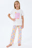 Rolypoly Kız Çocuk Bisiklet Yaka Baskılı Yazlık Regular Fit Beyaz Pijama Takımı RP3782-C-V1