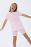 Rolypoly Kız Çocuk Bisiklet Yaka Baskılı Yazlık Regular Fit Pembe Şort Takım RP3795-C-V1