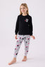 Rolypoly Kız Çocuk Bisiklet Yaka Pigment Baskılı Kışlık Regular Fit Siyah Pijama Takımı RP3491-C-V1