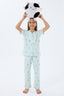 Rolypoly Kız Çocuk Gömlek Yaka Baskılı Yazlık Relaxed Fit Yeşil Pijama Takımı RP3809-C-V2