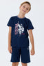 U.S. Polo Assn. Erkek Çocuk Bisiklet Yaka Nakışlı Yazlık Regular Fit Lacivert Bermuda Takım US2406-C-V1