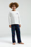U.S. Polo Assn. Erkek Çocuk Bisiklet Yaka Pigment Baskılı Kışlık Regular Fit Beyaz Pijama Takımı US1585-C-V1