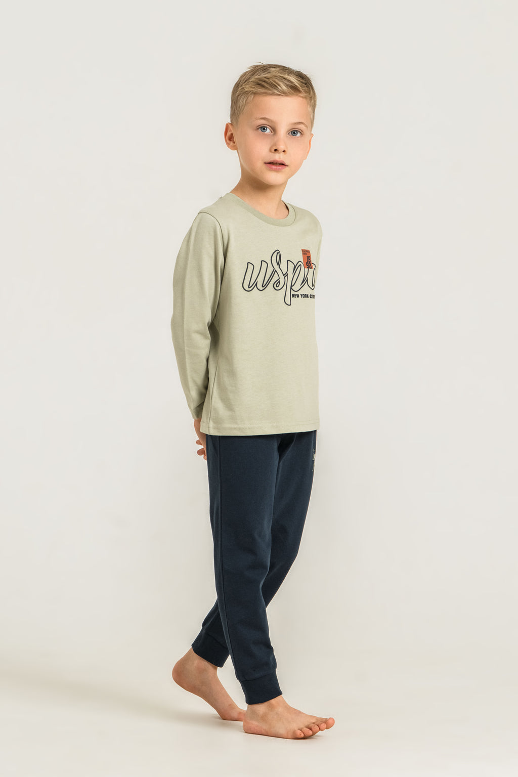 U.S. Polo Assn. Erkek Çocuk Pijama Takımı Baskılı Yeşil Uzun Kol Pijama Takımı US2635-C-V2