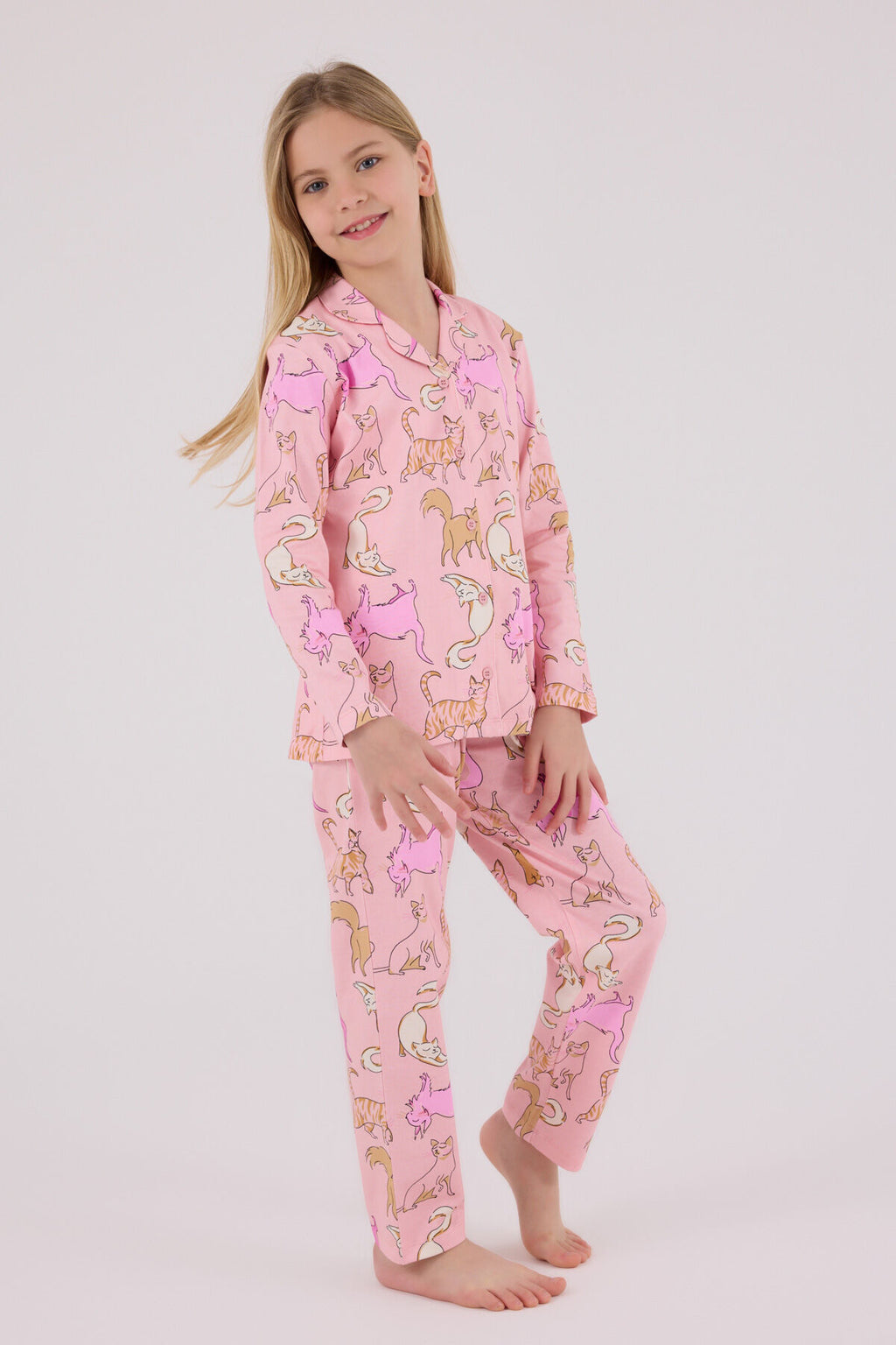 Rolypoly Kız Çocuk Pembe Gömlek Pijama Takımı