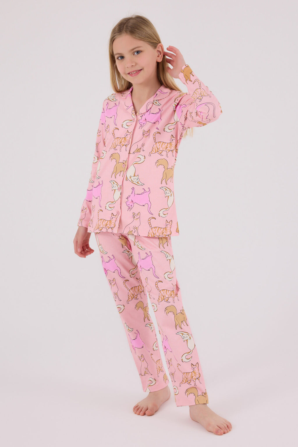 Rolypoly Kız Çocuk Pembe Gömlek Pijama Takımı