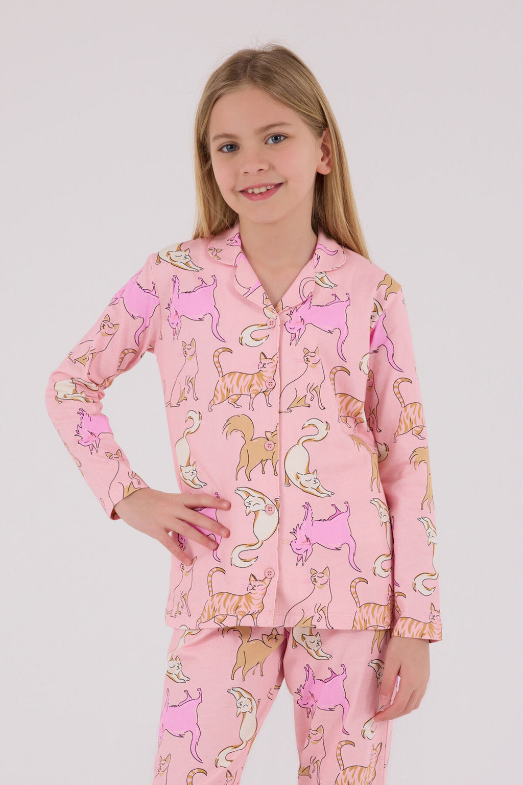 Rolypoly Kız Çocuk Pembe Gömlek Pijama Takımı
