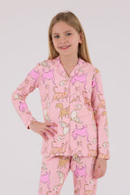 Rolypoly Kız Çocuk Pembe Gömlek Pijama Takımı
