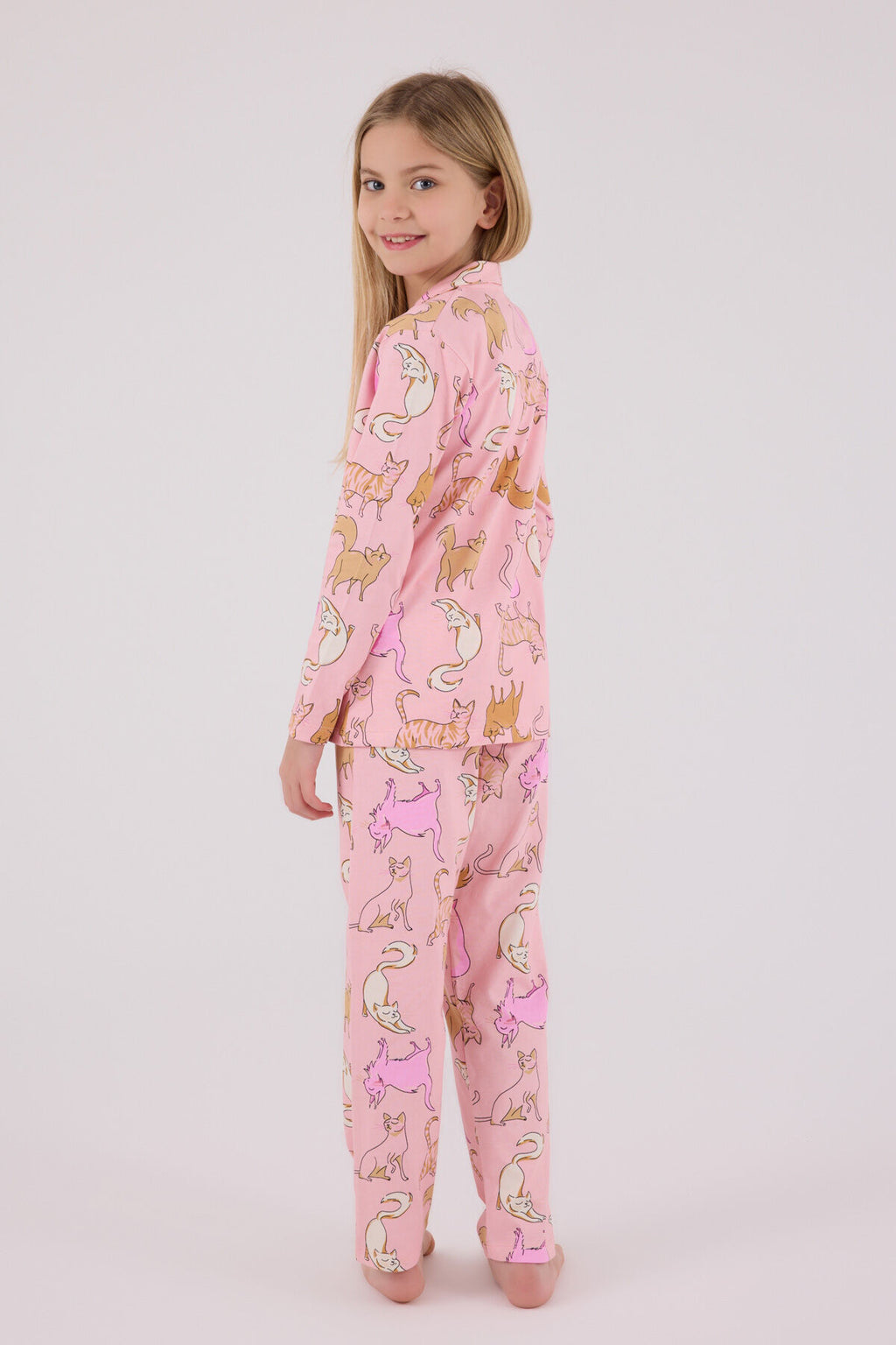 Rolypoly Kız Çocuk Pembe Gömlek Pijama Takımı