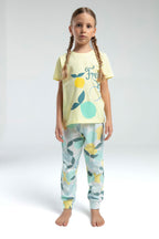 Rolypoly Kız Çocuk Bisiklet Yaka Pigment Baskılı Yazlık Regular Fit Sarı Pijama Takımı RP3617-C-V1