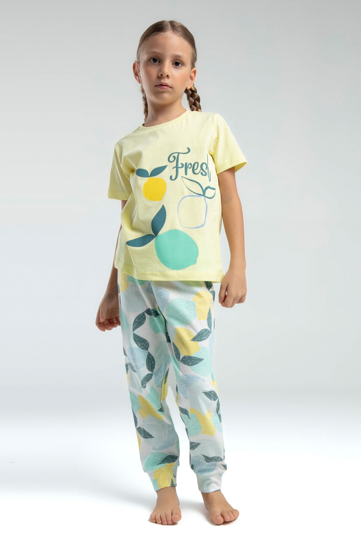 Kız Çocuk Sarı Kısa Kol Pijama Takım