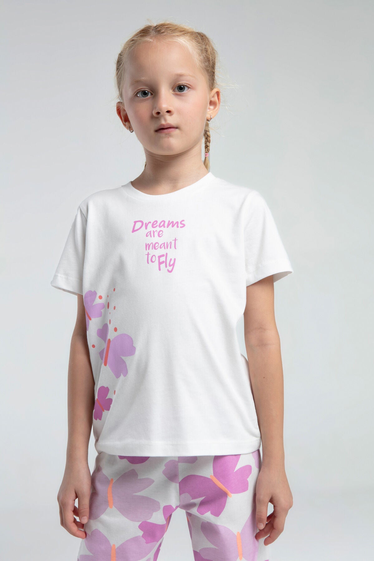 Kız Çocuk Beyaz Kısa Kol Pijama Takım
