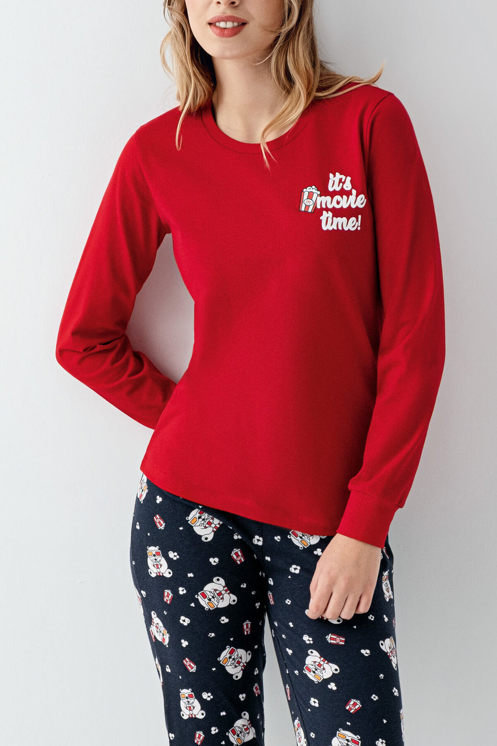 Rolypoly Kadın Bisiklet Yaka Pigment Baskılı Kışlık Regular Fit Kırmızı Pijama Takımı RP3678-S-V1