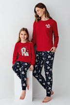 Rolypoly Kadın Bisiklet Yaka Pigment Baskılı Kışlık Regular Fit Kırmızı Pijama Takımı RP3678-S-V1