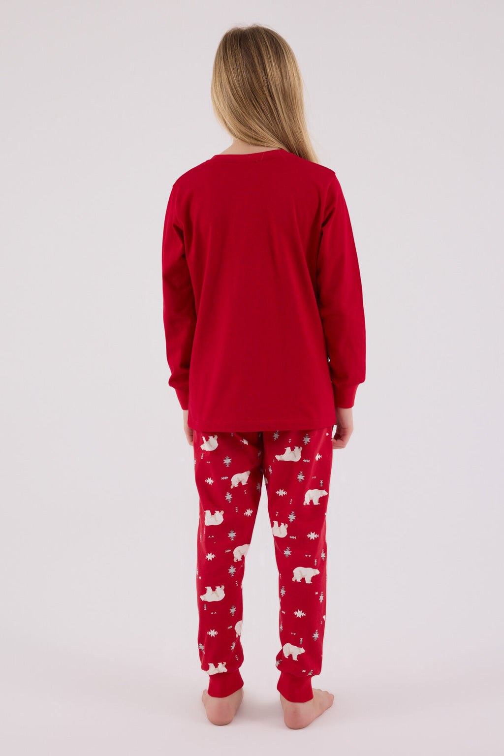 Rolypoly Kız Çocuk Bisiklet Yaka Pigment Baskılı Kışlık Regular Fit Kırmızı Pijama Takımı RP3717-C-V1