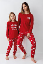 Rolypoly Kız Çocuk Bisiklet Yaka Pigment Baskılı Kışlık Regular Fit Kırmızı Pijama Takımı RP3717-C-V1