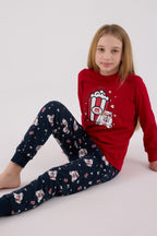 Rolypoly Kız Çocuk Bisiklet Yaka Pigment Baskılı Kışlık Regular Fit Kırmızı Pijama Takımı RP3678-C-V1