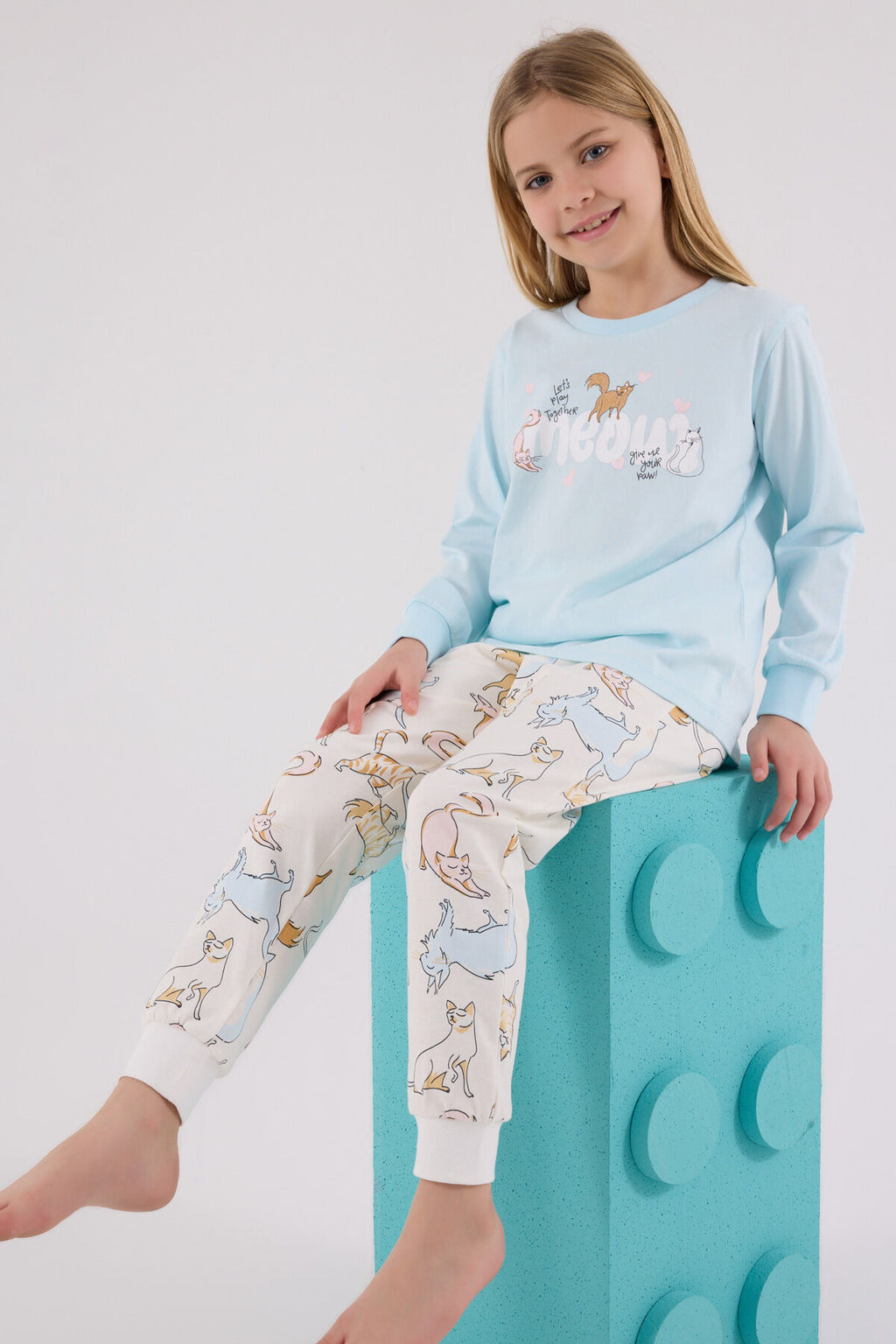 Rolypoly Kız Çocuk Kışlık Regular Fit Mavi Pijama Takımı RP3710-C-V1