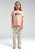 Rolypoly Kız Çocuk Bisiklet Yaka Pigment Baskılı Yazlık Regular Fit Turuncu Pijama Takımı RP3585-C-V1