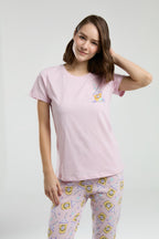Rolypoly Kadın Bisiklet Yaka Pigment Baskılı Yazlık Regular Fit Pembe Pijama Takımı RP3625-S-V1