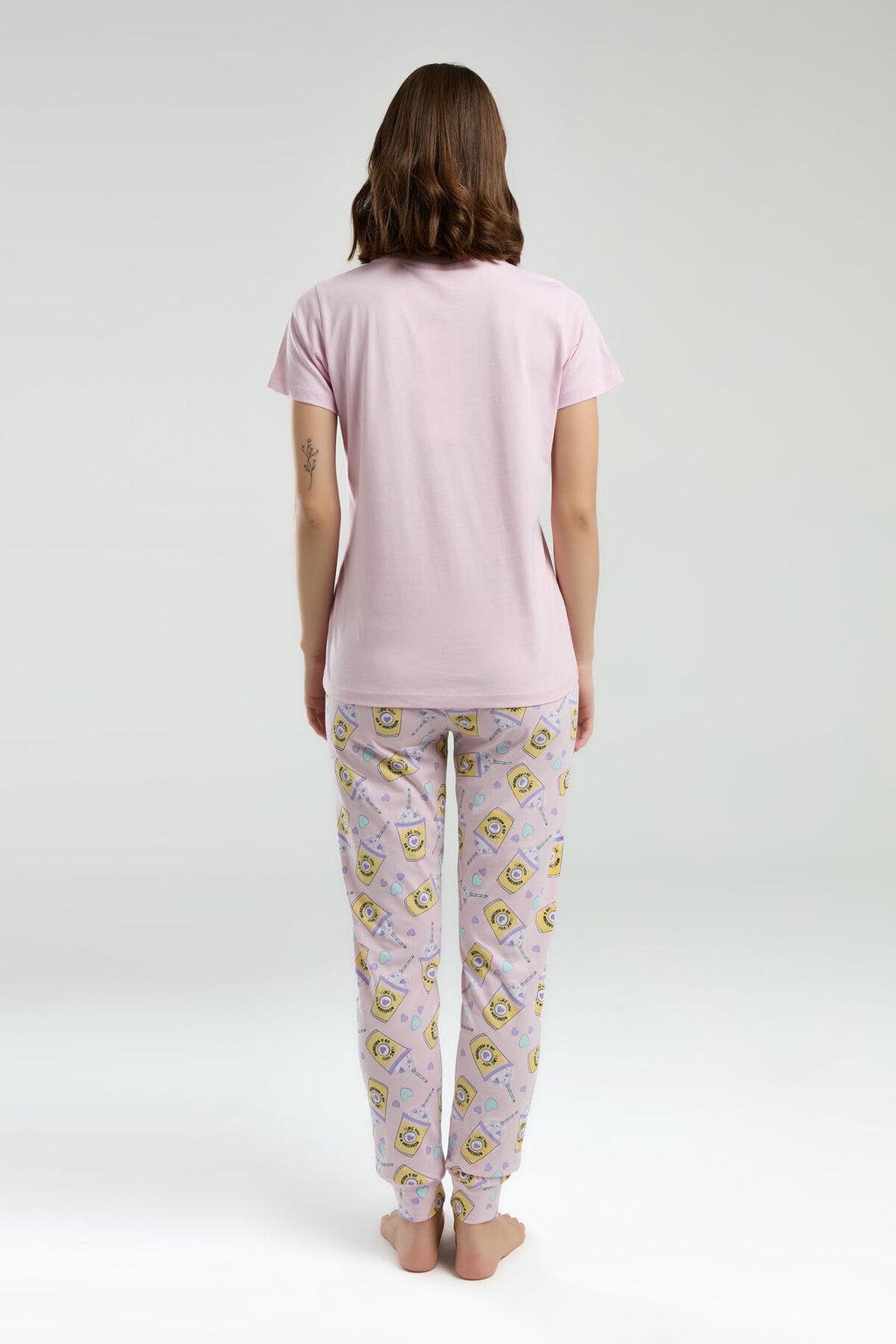 Rolypoly Kadın Bisiklet Yaka Pigment Baskılı Yazlık Regular Fit Pembe Pijama Takımı RP3625-S-V1