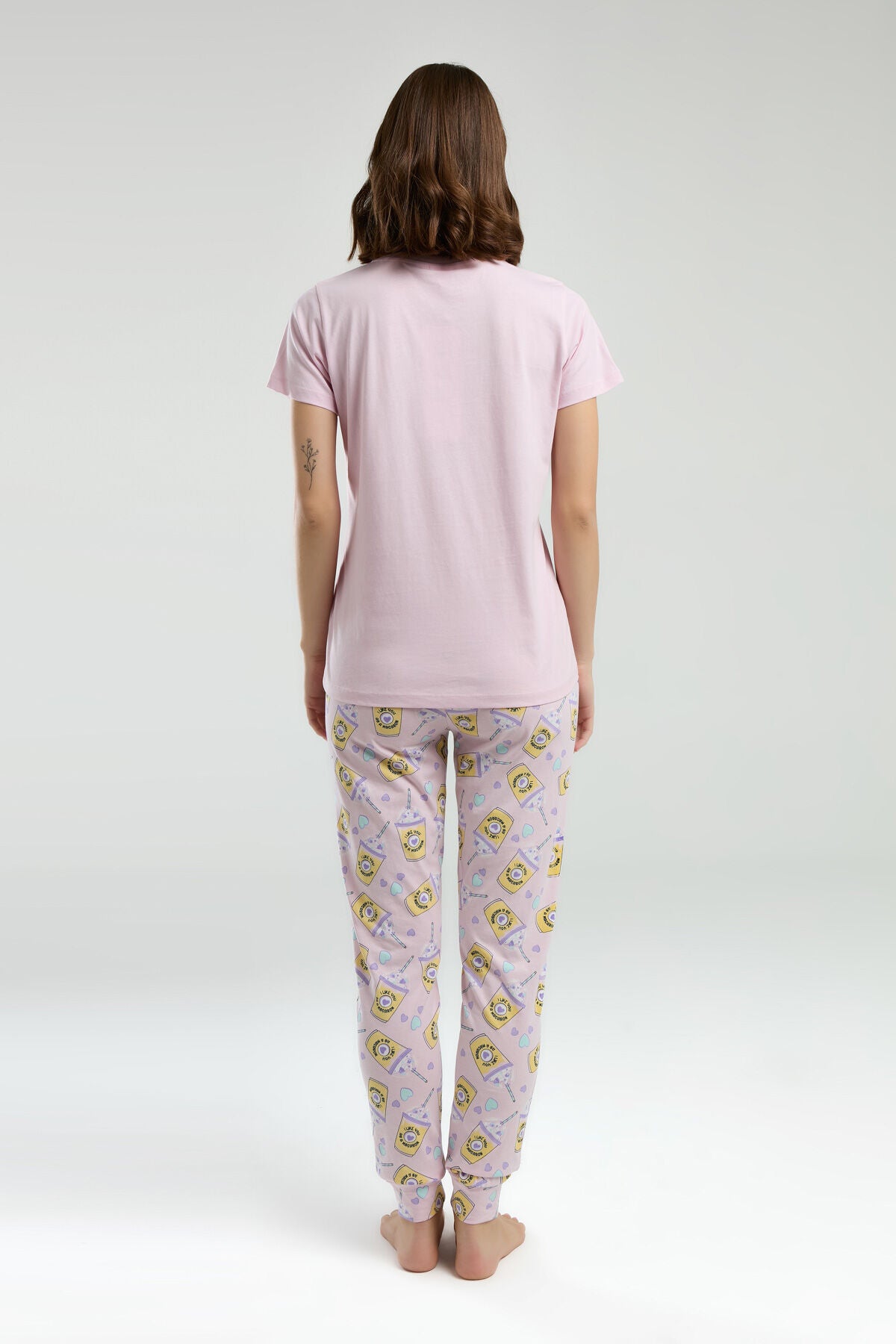 Rolypoly Kadın Bisiklet Yaka Pigment Baskılı Yazlık Regular Fit Pembe Pijama Takımı RP3625-S-V1