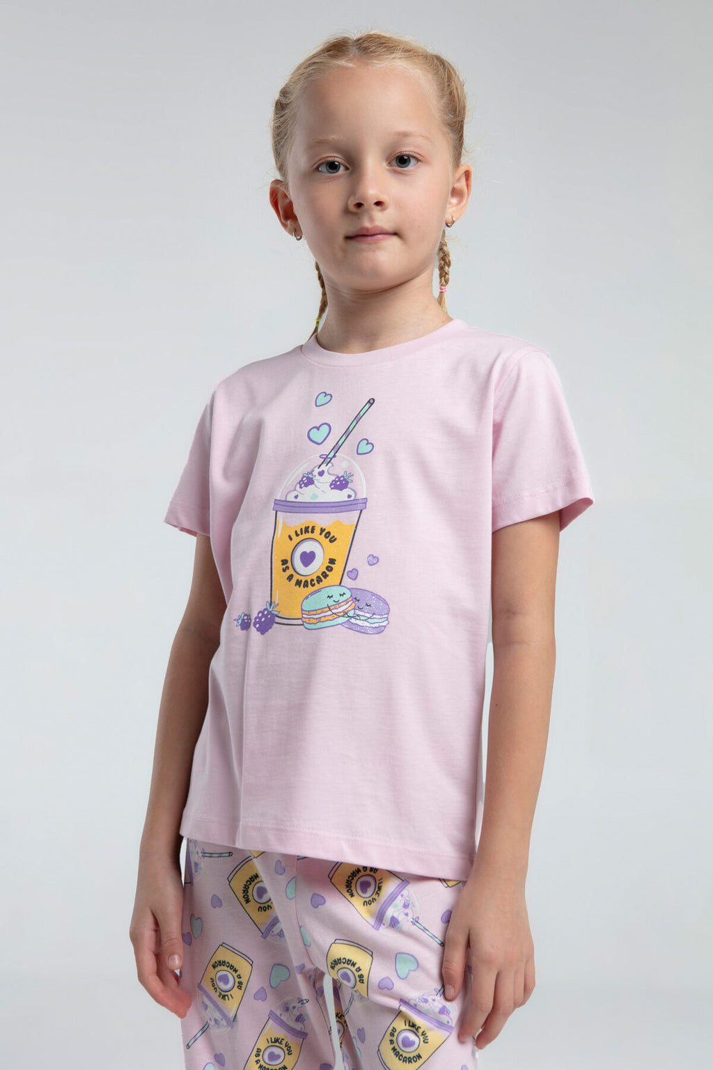 Kız Çocuk Pembe Kısa Kol Pijama Takım
