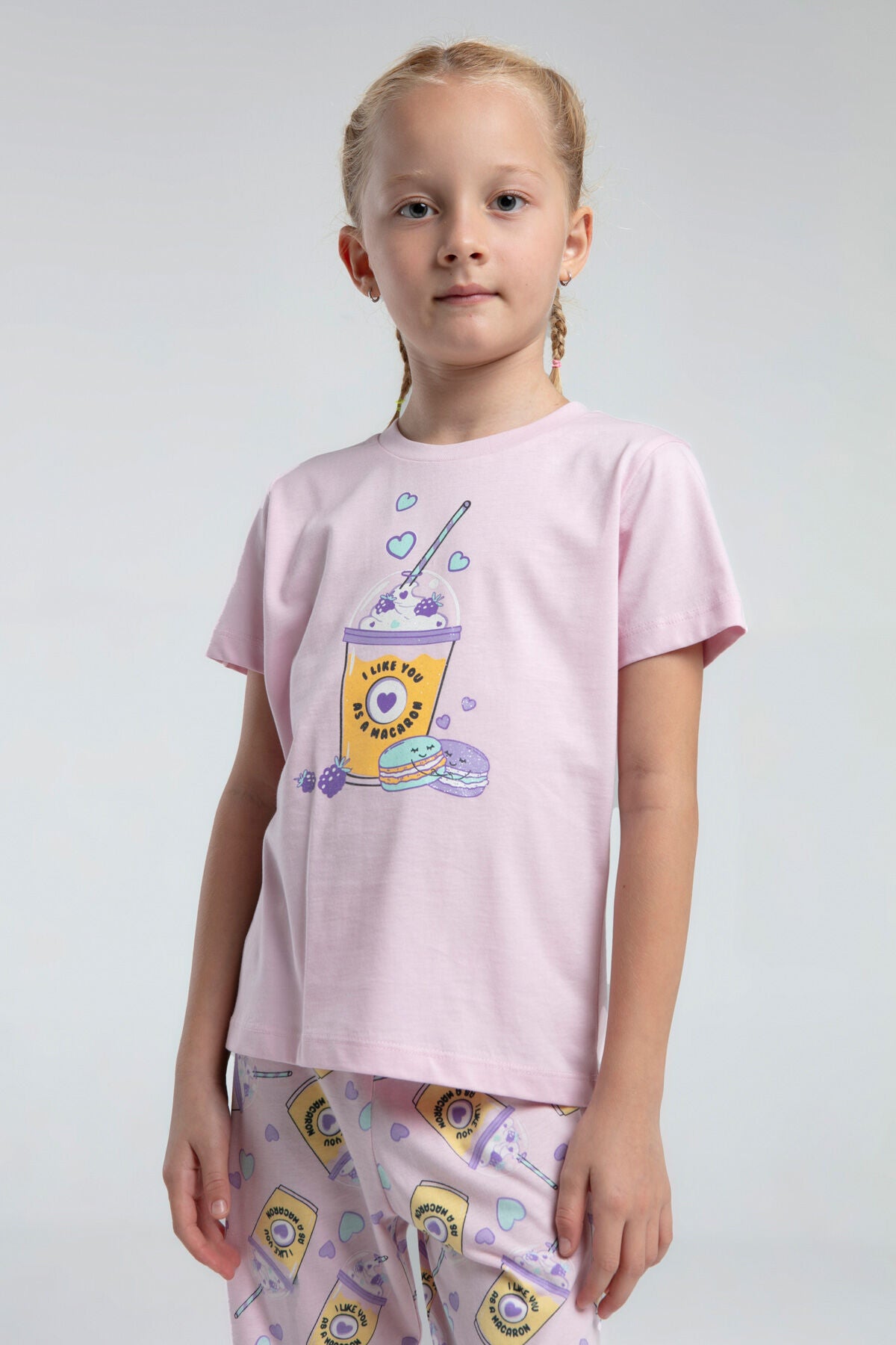 Kız Çocuk Pembe Kısa Kol Pijama Takım