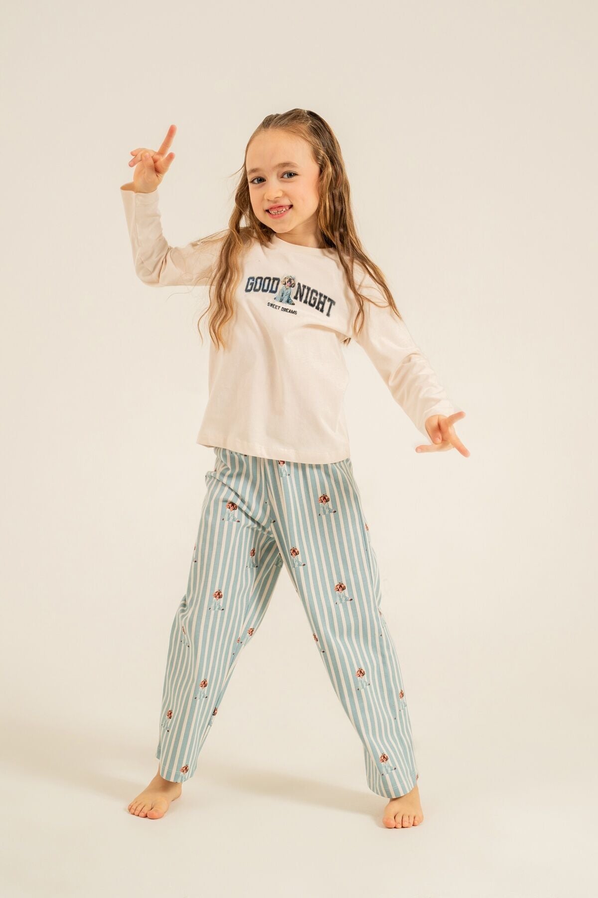 Arnetta Anne Kız Sweet Dreams Krem Uzun Kol Pijama Takım AR3734-A-V1
