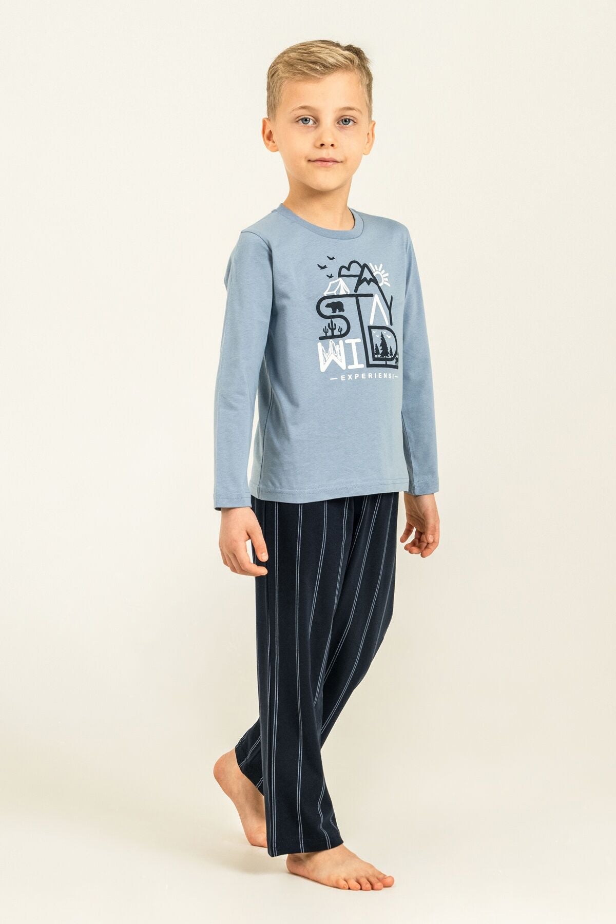 Arnetta Baba Oğul Stay Wild Mavi Uzun Kol Pijama Takım AR3829-A-V1