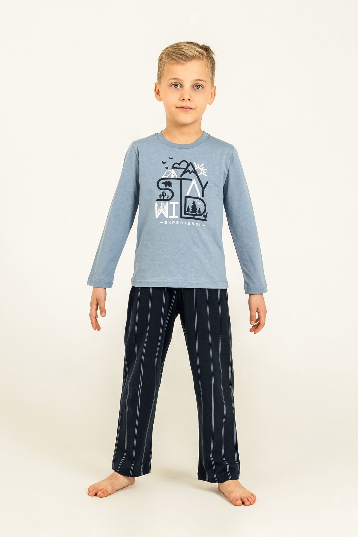 Arnetta Baba Oğul Stay Wild Mavi Uzun Kol Pijama Takım AR3829-A-V1