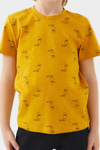 With Bird Pattern Hardal Erkek Çocuk Bermuda Takım