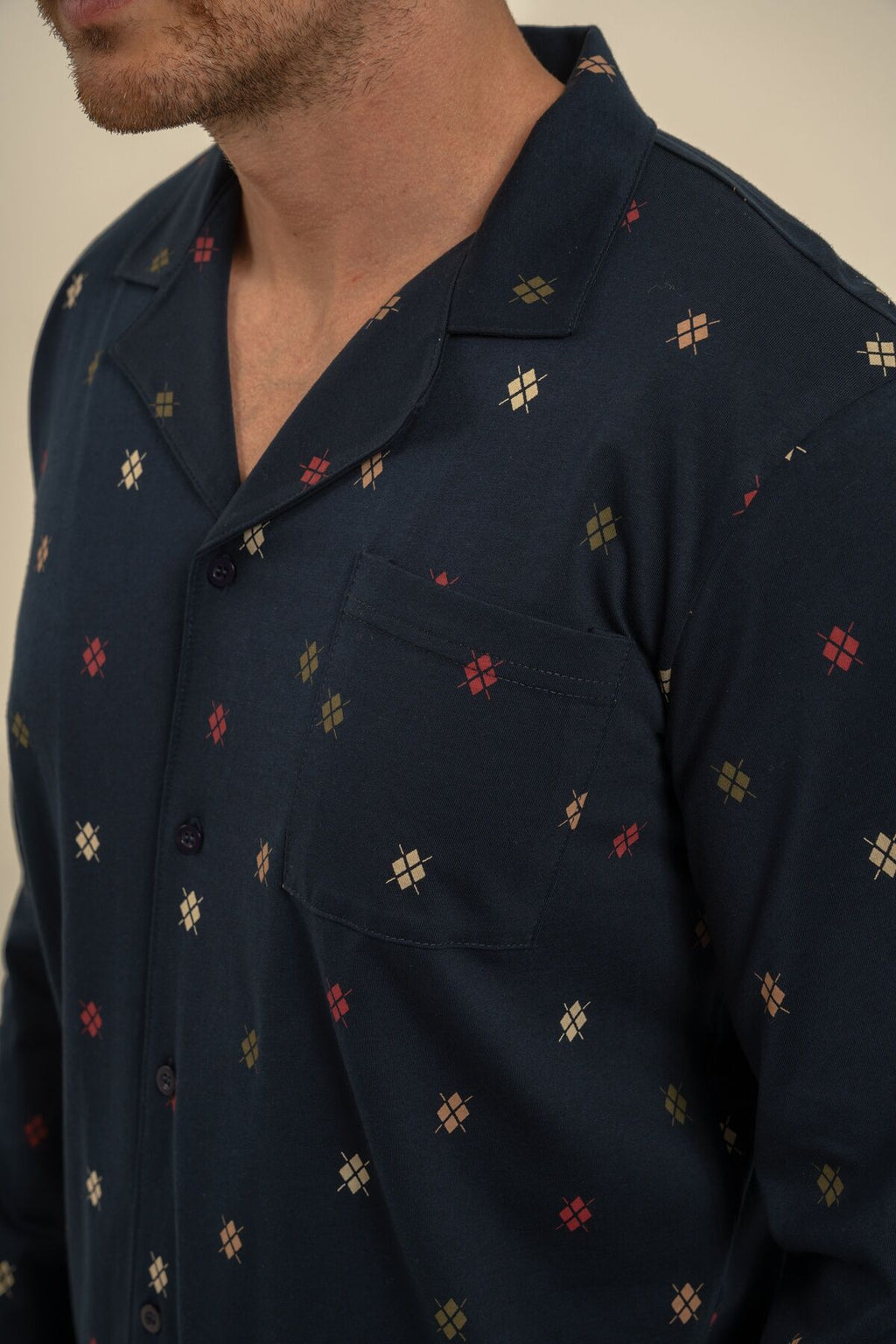 Arnetta Erkek Desenli Lacivert Gömlek Pijama Takımı AR3854-S-V1