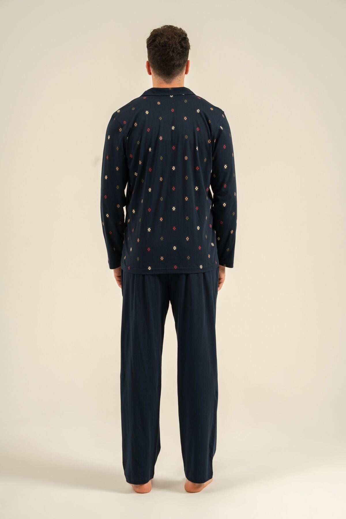 Arnetta Erkek Desenli Lacivert Gömlek Pijama Takımı AR3854-S-V1