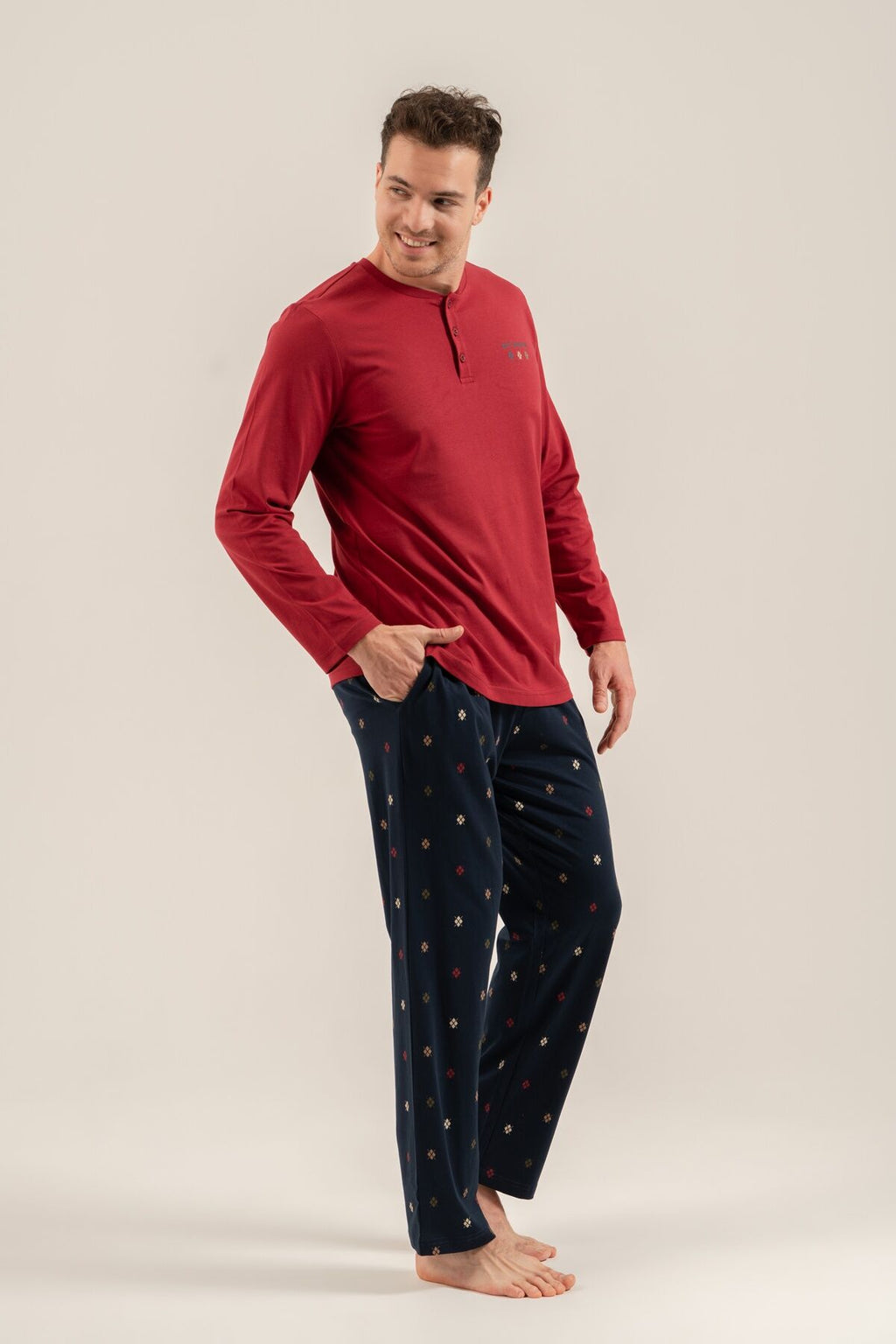 Arnetta Erkek Just Breathe Bordo Uzun Kol Pijama Takım AR3853-S-V2