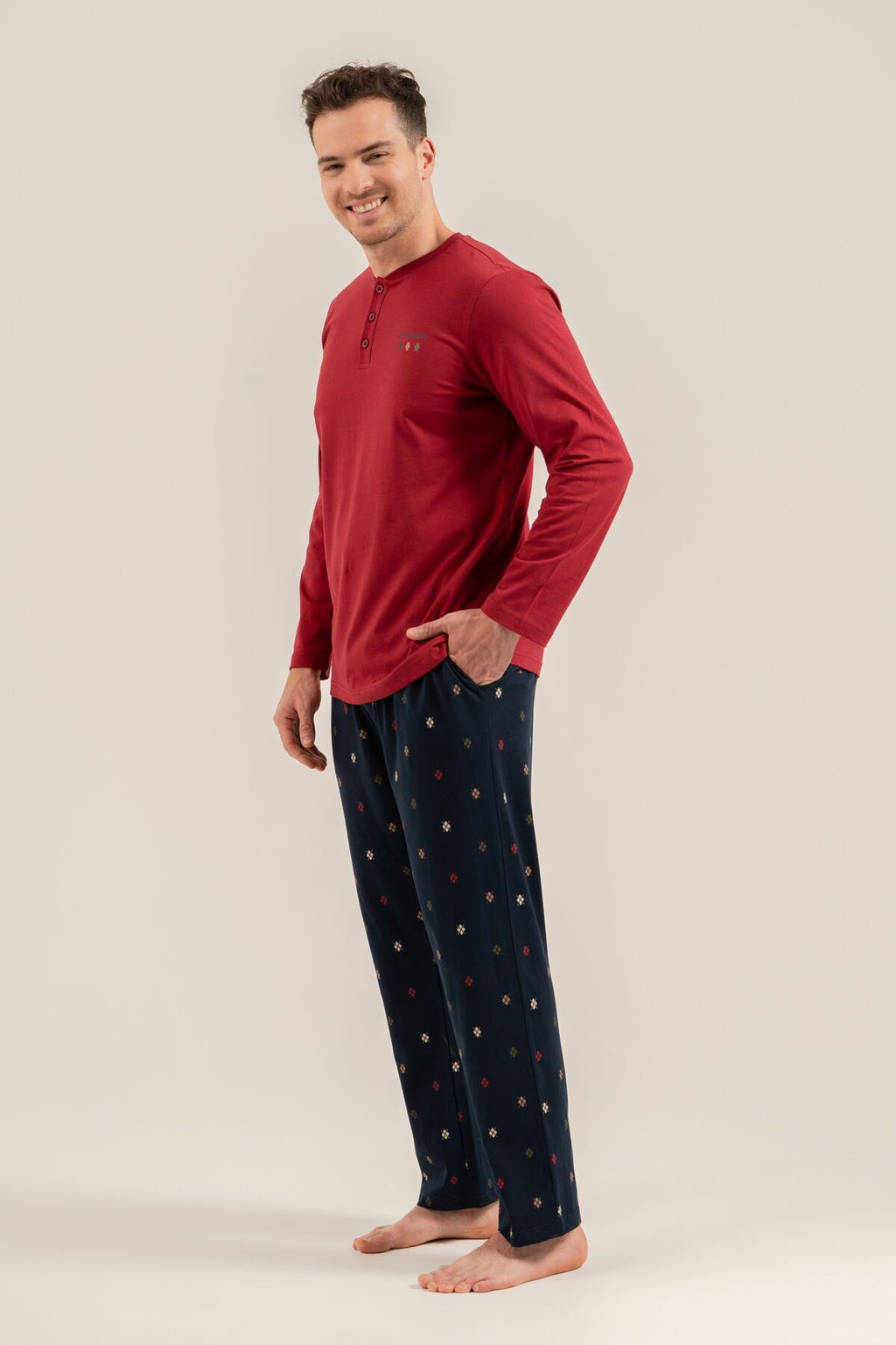 Arnetta Erkek Just Breathe Bordo Uzun Kol Pijama Takım AR3853-S-V2
