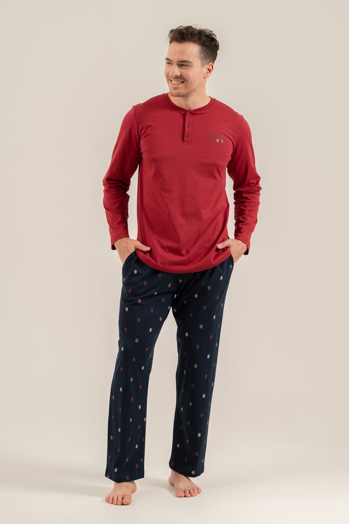 Arnetta Erkek Just Breathe Bordo Uzun Kol Pijama Takım AR3853-S-V2