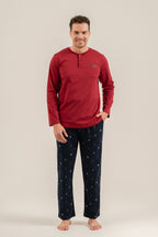 Arnetta Erkek Just Breathe Bordo Uzun Kol Pijama Takım AR3853-S-V2