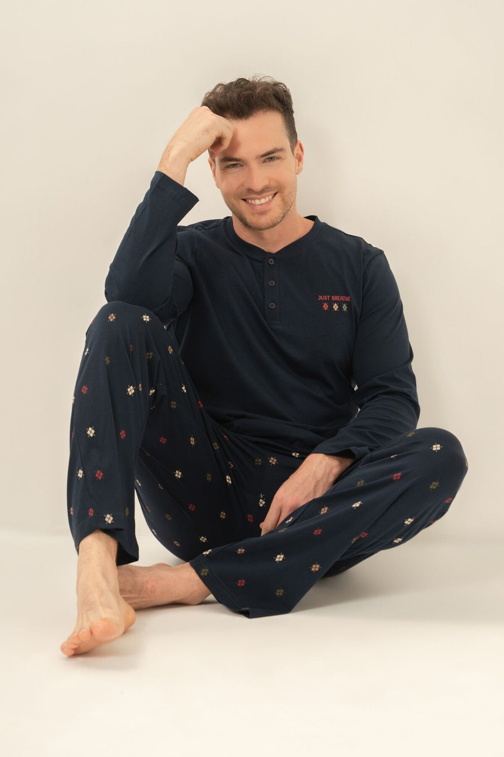 Arnetta Erkek Just Breathe Lacivert Uzun Kol Pijama Takım AR3853-S-V1
