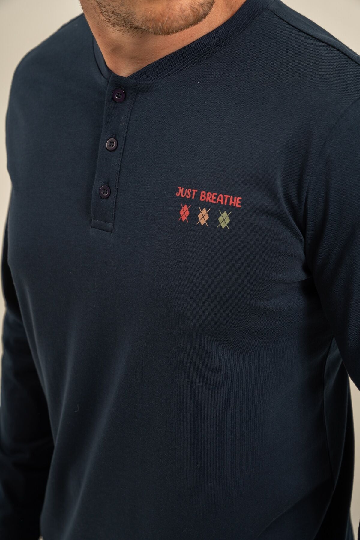 Arnetta Erkek Just Breathe Lacivert Uzun Kol Pijama Takım AR3853-S-V1