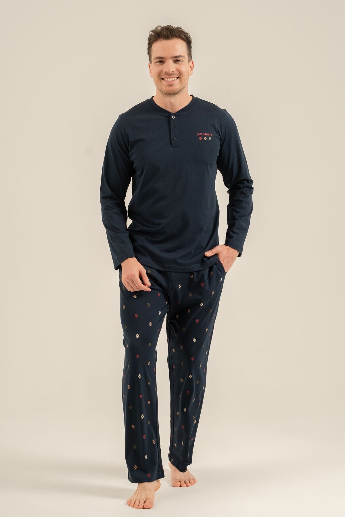 Arnetta Erkek Just Breathe Lacivert Uzun Kol Pijama Takım AR3853-S-V1