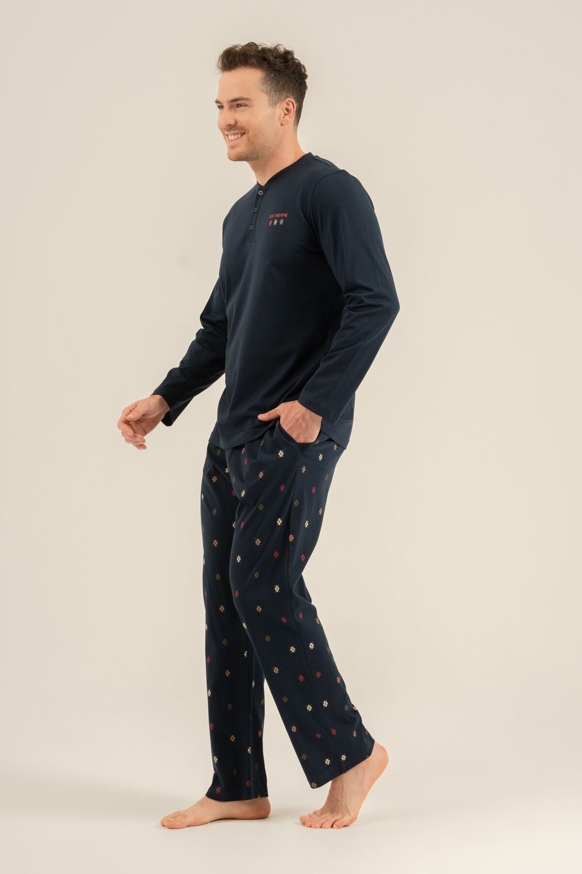 Arnetta Erkek Just Breathe Lacivert Uzun Kol Pijama Takım AR3853-S-V1